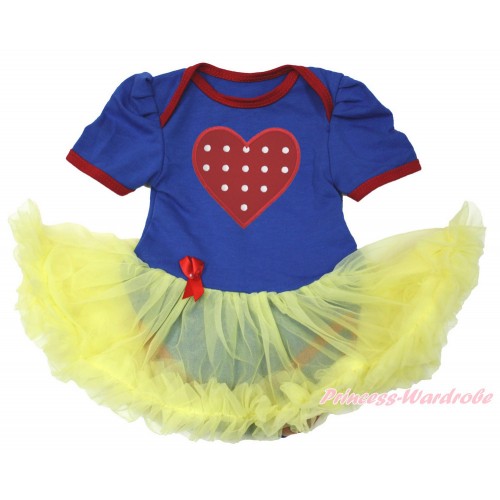 Snow White Royal Blue Red Ruffles Baby Bodysuit Jumpsuit Yellow Pettiskirt with Red White Dots Heart Print JS3389