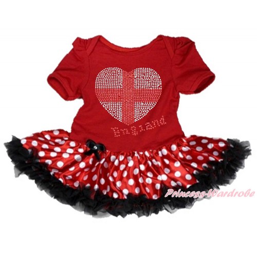 World Cup Red Baby Bodysuit Jumpsuit Minnie Dots Pettiskirt with Sparkle Crystal Bling Rhinestone England Heart Print JS3394