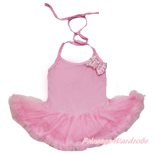 Light Pink Baby Halter Jumpsuit Light Pink Pettiskirt With Sparkle Crystal Bling Rhinestone & Sequins Bow JS3439