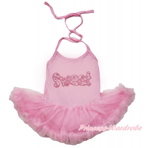 Light Pink Baby Halter Jumpsuit Light Pink Pettiskirt With Sweet Print JS3455