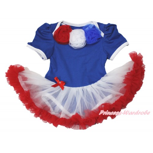 Royal Blue Baby Bodysuit Jumpsuit White Red Pettiskirt with Red White Royal Blue Rosettes JS3514