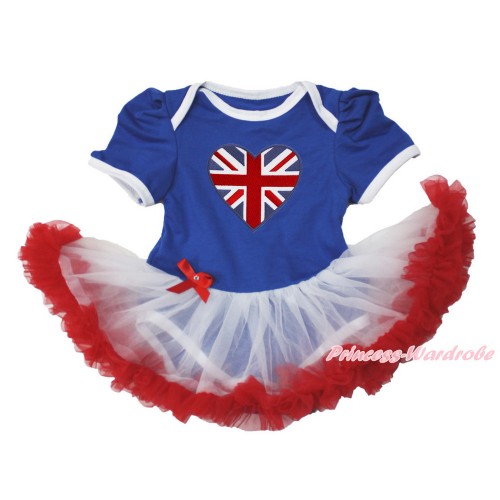 Royal Blue Baby Bodysuit Jumpsuit White Red Pettiskirt with Patriotic British Heart Print JS3522