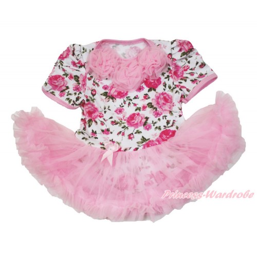 Rose Fusion Baby Bodysuit Jumpsuit Light Pink Pettiskirt with Light Pink Rosettes JS3572