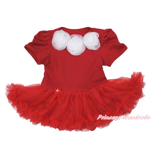 Red Baby Bodysuit Jumpsuit Red Pettiskirt with White Rosettes JS3576