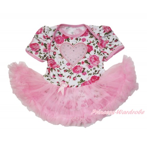 Valentine's Day Rose Fusion Baby Bodysuit Jumpsuit Light Pink Pettiskirt with Light Pink Heart Print JS3577