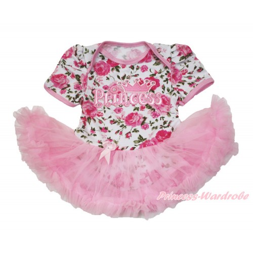 Rose Fusion Baby Bodysuit Jumpsuit Light Pink Pettiskirt with Princess Print JS3579