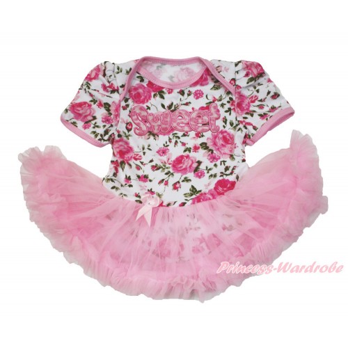 Rose Fusion Baby Bodysuit Jumpsuit Light Pink Pettiskirt with Sweet Print JS3582