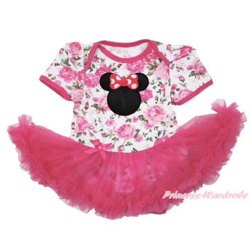 Rose Fusion Baby Bodysuit Jumpsuit Hot Pink Pettiskirt with Hot Pink Minnie Print JS3585