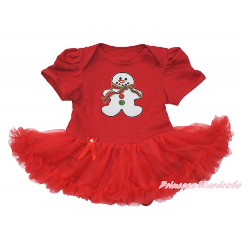 Xmas Red Baby Bodysuit Jumpsuit Red Pettiskirt with Christmas Gingerbread Snowman Print JS3605