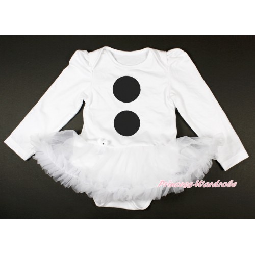 White Long Sleeve Baby Bodysuit Jumpsuit White Pettiskirt With Olaf Button Print JS3682