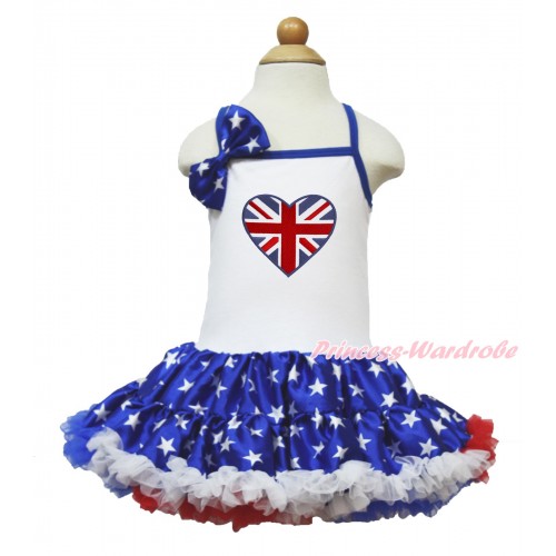American's Birthday White Halter Patriotic American Star ONE-PIECE Dress & Patriotic American Star Satin Bow & Patriotic British Heart Print LP62