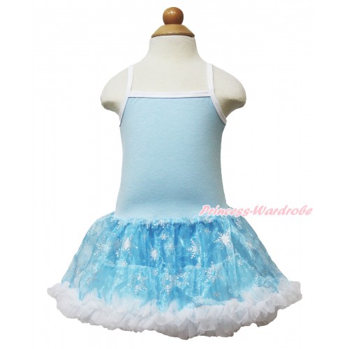 Frozen Princess Elsa Light Blue Sparkle Bling Snowflakes ONE-PIECE Halter Dress LP70