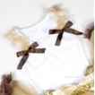 White Tank Top with Goldenrod Ruffles and Brown Bow T473 