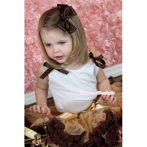 White Baby Pettitop &Goldenrod Ruffles & Brown Bows with Light Dark Brown Newborn Pettiskirt NG1110 