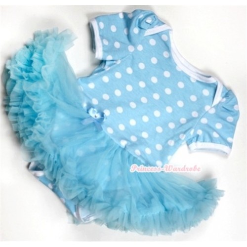 Light Blue White Polka Dots Baby Jumpsuit Light Blue Pettiskirt JS155 