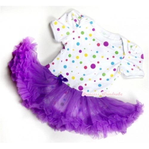 White Rainbow Polka Dots Baby Jumpsuit Dark Purple Pettiskirt JS158 