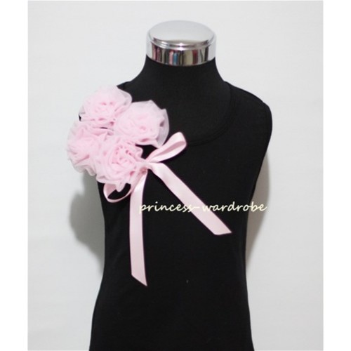 Black Top with Bunch of Light Pink Rosettes and Pink Bow TB55 