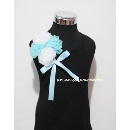 Black Top with Bunch of White Light Blue Rosettes and Blue Bow TB57 