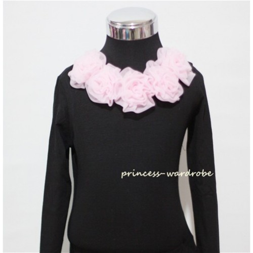 Black Long Sleeves Tops with Pink Rosettes TB22 
