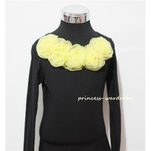 Black Long Sleeves Tops with Yellow Rosettes TB25 