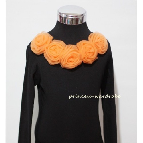 Black Long Sleeves Tops with Orange Rosettes TB27 