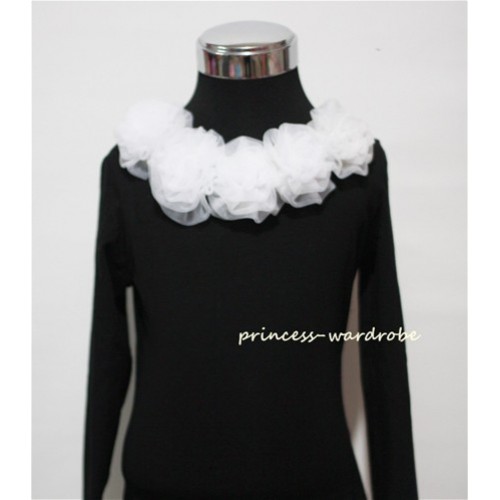 Black Long Sleeves Tops with White Rosettes TB30 