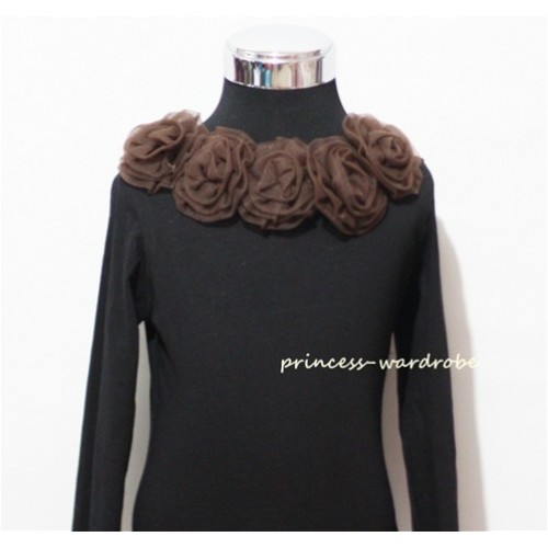 Black Long Sleeves Tops with Brown Rosettes TB32 