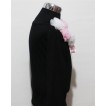 Black Long Sleeve Top with Bunch of White Pink Rosettes and Pink Bow TB71 