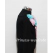 Black Long Sleeve Top with Bunch of Light Blue Pink Rosettes and Pink Bow TB75 