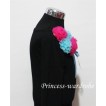 Black Long Sleeve Top with Bunch of Hot Pink Blue Rosettes and Blue Bow TB78 