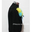 Black Long Sleeve Top with Bunch of Yellow Blue Rosettes and Blue Bow TB79 
