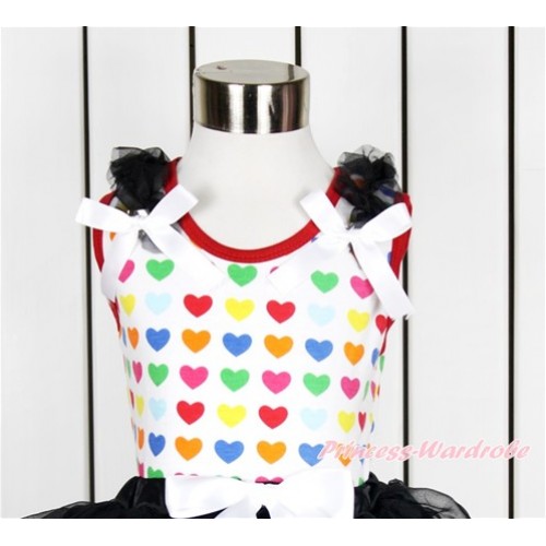 Rainbow Heart Tank Top with Black Ruffles and White Bow TP187 