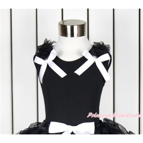 Black Tank Top with Black Ruffles and White Bow TB647 