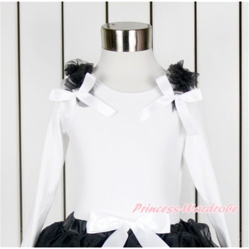 White Long Sleeves Top with Black Ruffles & White Bow TW421 