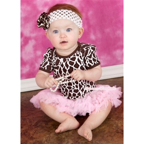Giraffe Baby Jumpsuit Light Pink Pettiskirt With White Headband Giraffe Rose JS205 