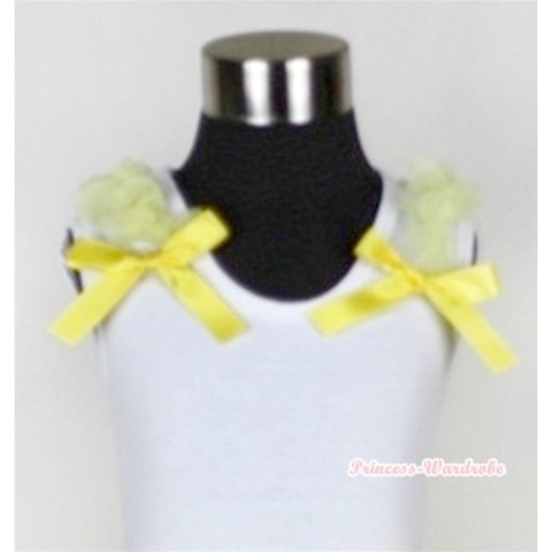 White Tank Top with Yellow Ruffles and Yellow Bow T486 