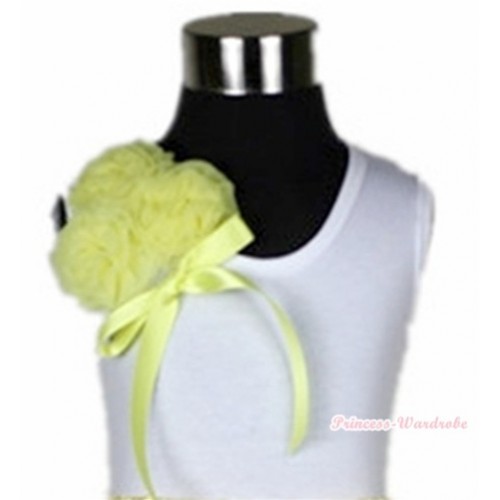 White Tank Top with Bunch of Yellow Rosettes& Yellow Bow TB263 