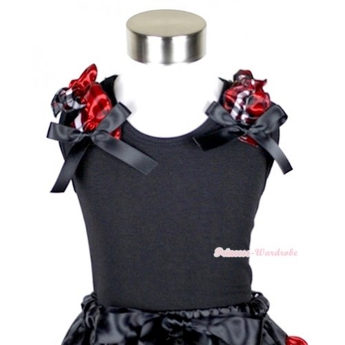 Black Tank Top with Red Black Checked Ruffles and Black Bows TB265 
