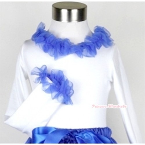 White Long Sleeves Top with Royal Blue Lacing T290 