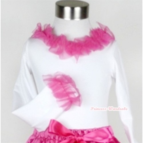 White Long Sleeves Top with Hot Pink Lacing T291 