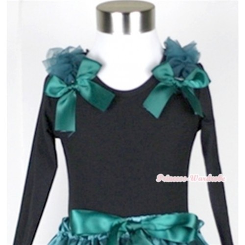 Black Long Sleeves Top with Teal Green Ruffles & Teal Green Bow TB33 