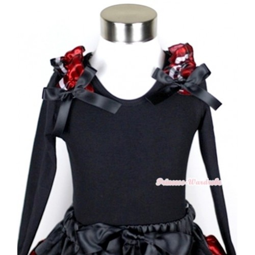Black Long Sleeves Top with Red Black Checked Ruffles & Black Bow TB34 