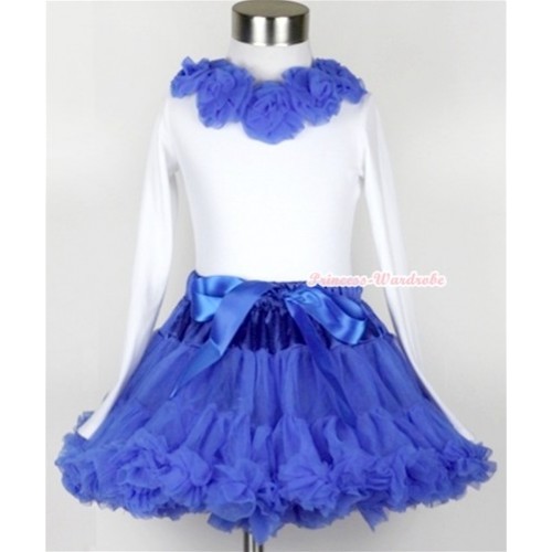 Royal Blue Pettiskirt Matching White Long Sleeve Top With Royal Blue Rosettes MW152 