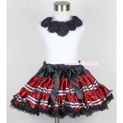 White Tank Tops with Black Rosettes & Red Black Checked Pettiskirt MG359 