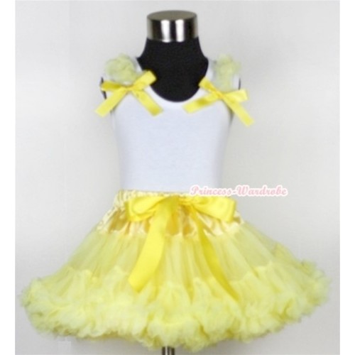 White Tank Top With Yellow Ruffles & Yellow Bows With Yellow Pettiskirt MN097 