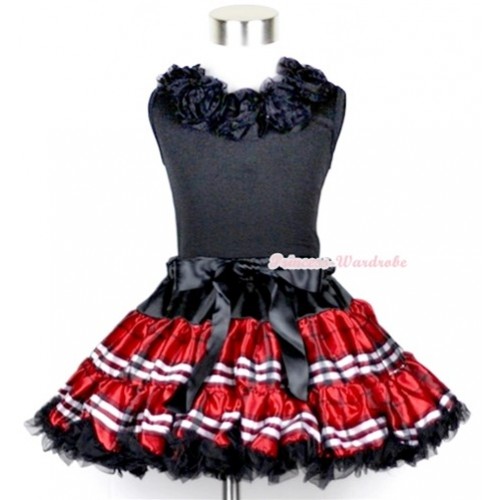 Black Tank Tops with Black Rosettes & Red Black Checked Pettiskirt MW104 