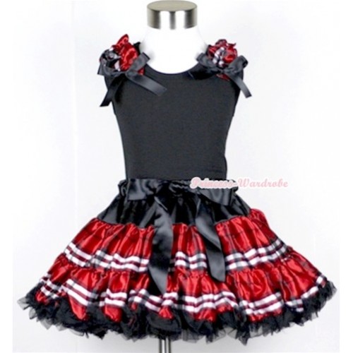 Black Tank Tops with Red Black Checked Ruffles and Black Bow & Red Black Checked Pettiskirt MW108 