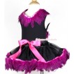 Black Tank Top with Hot Pink Feather Lacing With Black Mix Hot Pink Feather Pettiskirt NG428 