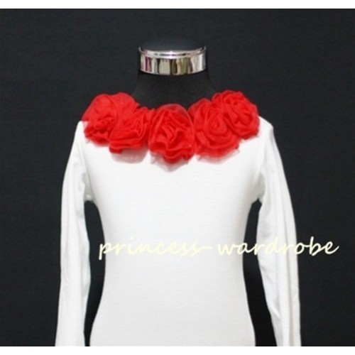 White Long Sleeves Tops with Red Rosettes T20 