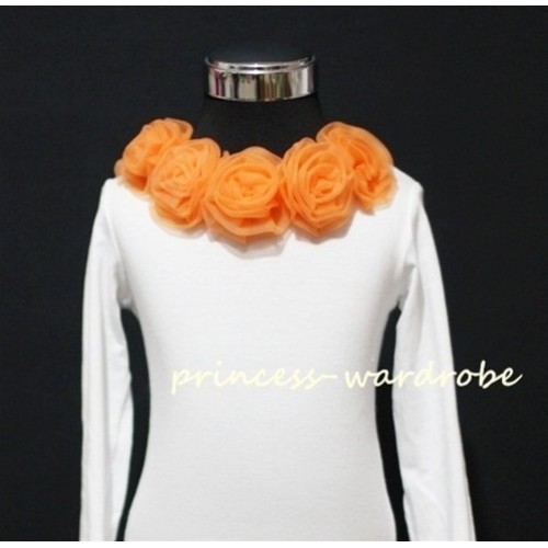White Long Sleeves Tops with Orange Rosettes T27 